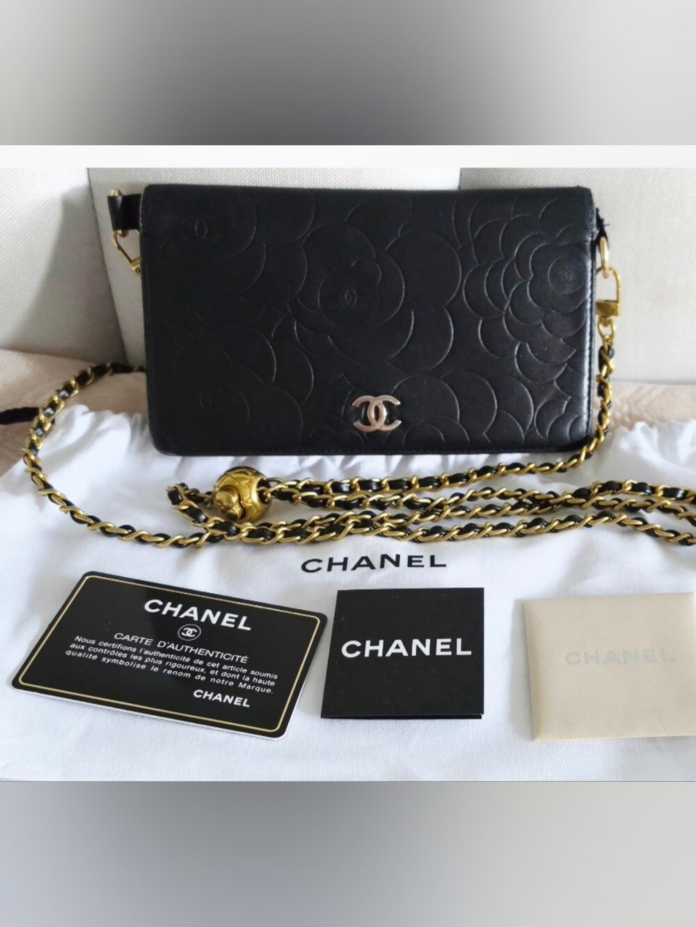 100% Authentic Chanel Long Wallet Black Leather